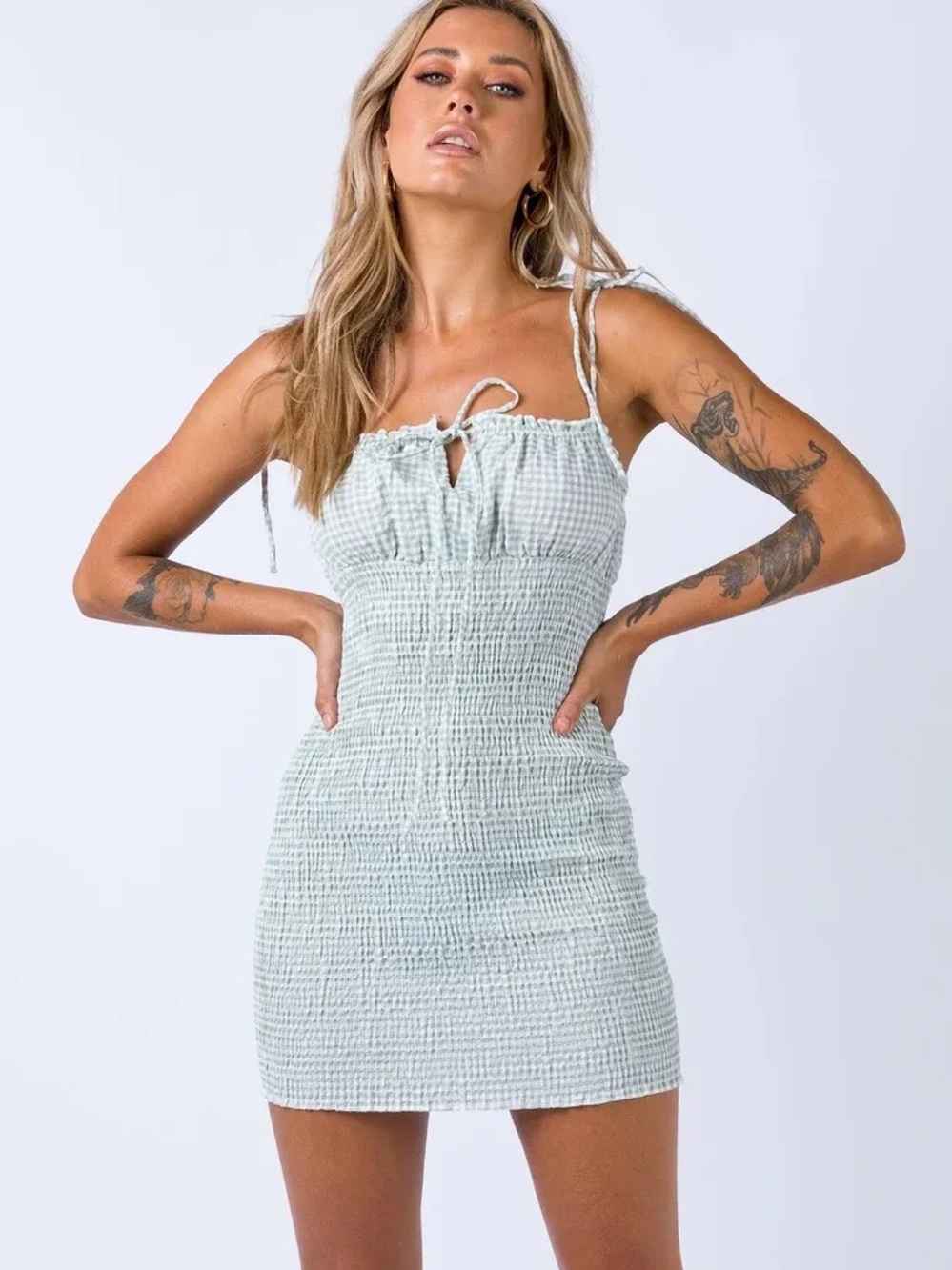 Princess Polly Korina Green Gingham Mini Dress
